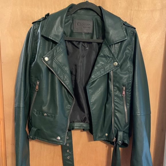 Ci Sono Jackets & Blazers - Green Vegan Leather Jacket by Ci Sono